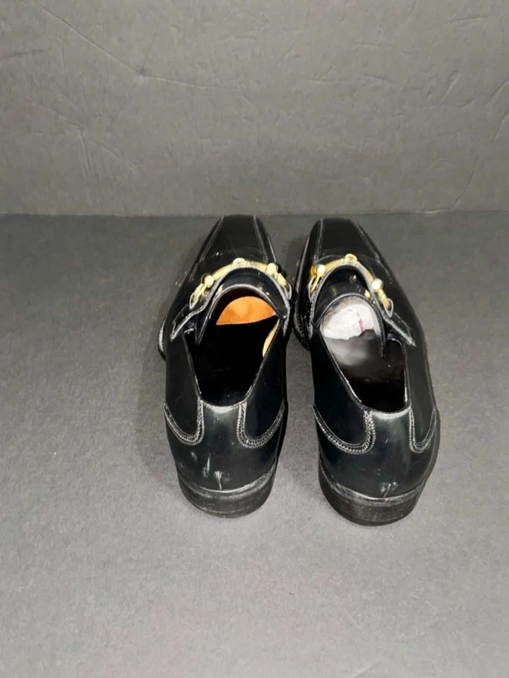 Gucci Black Leather Horsebit Square-Toe Loafers